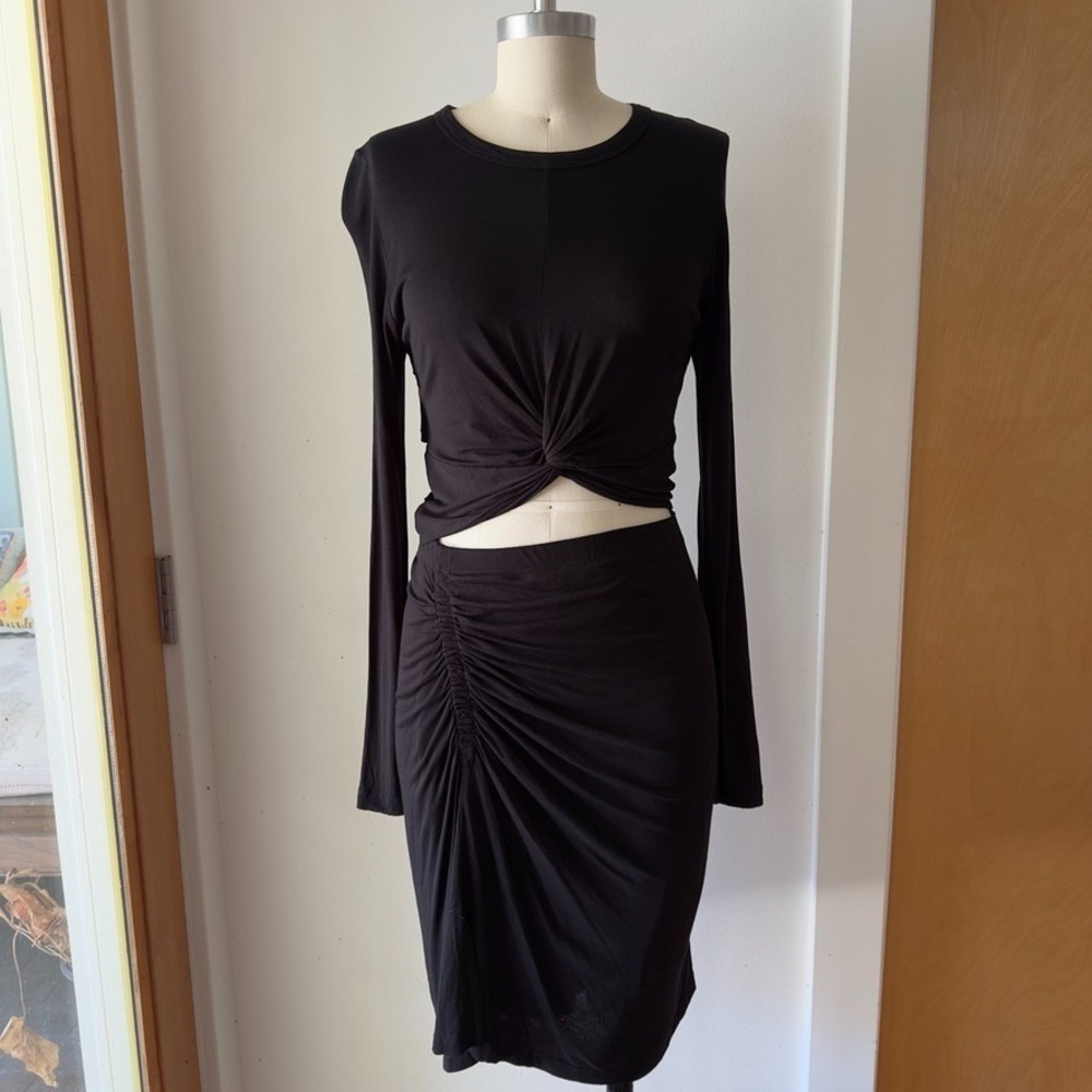 A.L.C. Mona Cutout Back Ruched Long Sleeve Jersey Dress-Black-Sz S/P